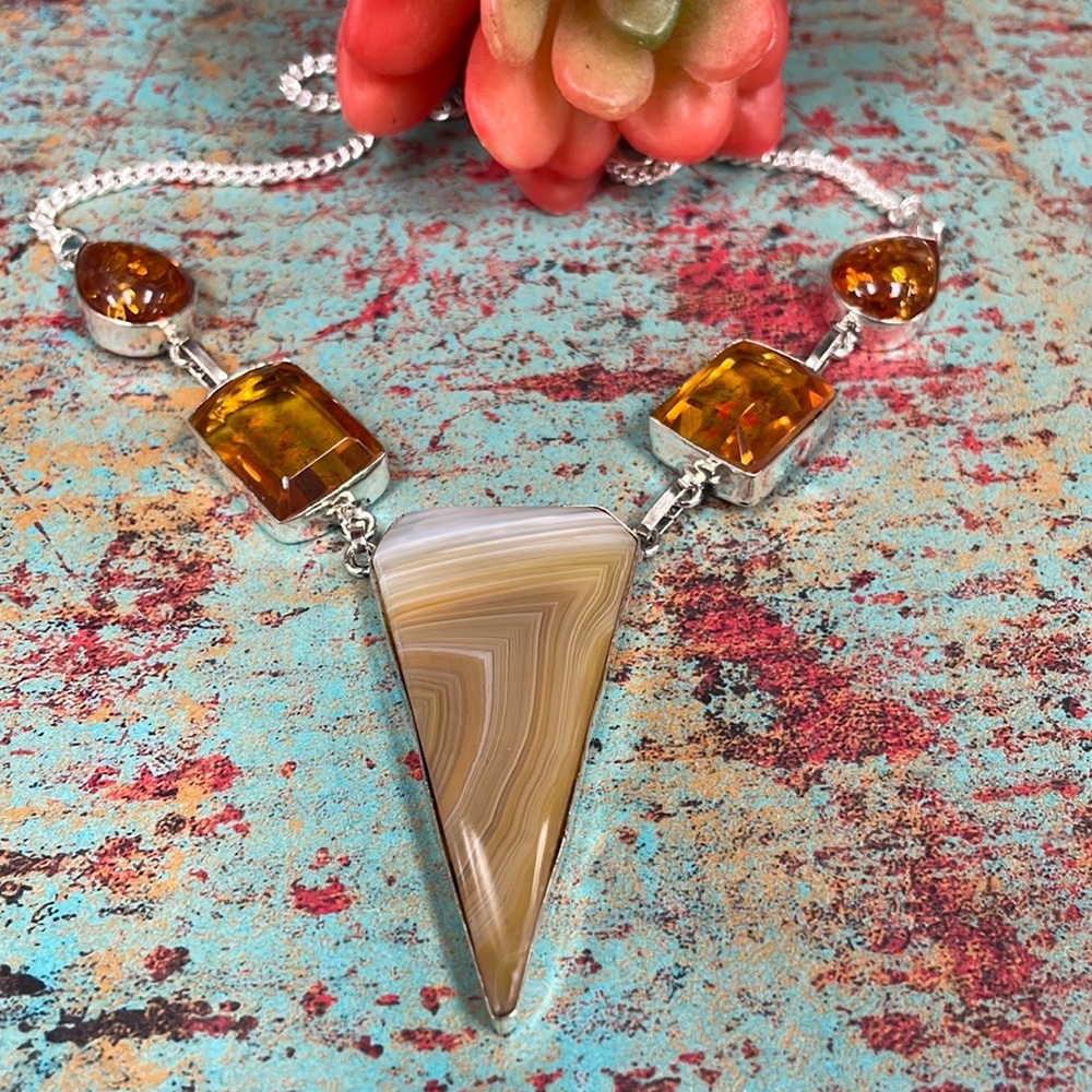 Solar Quartz & Citrine & Amber Necklace